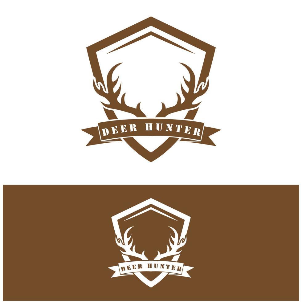 hunter deer antler logo vector illustration design avec modèle de slogan