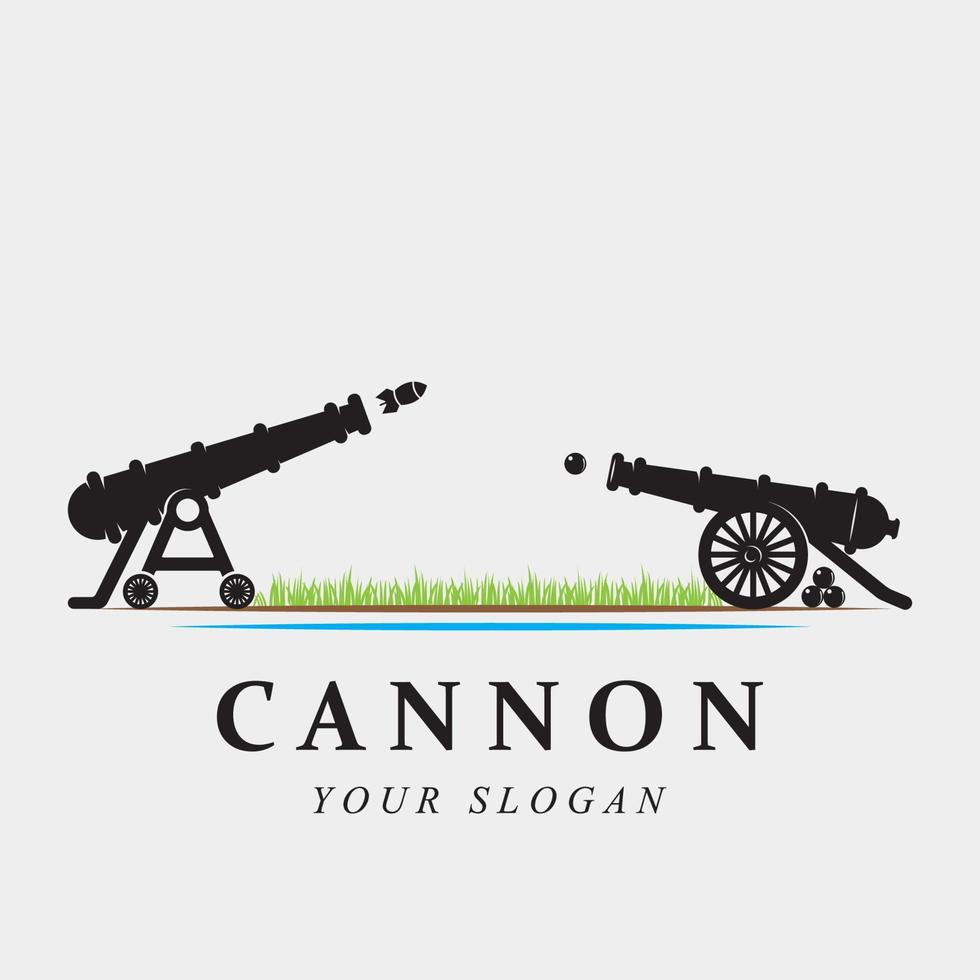 canon créatif, boulet de canon et logo vintage d'artillerie avec modèle de slogan vecteur