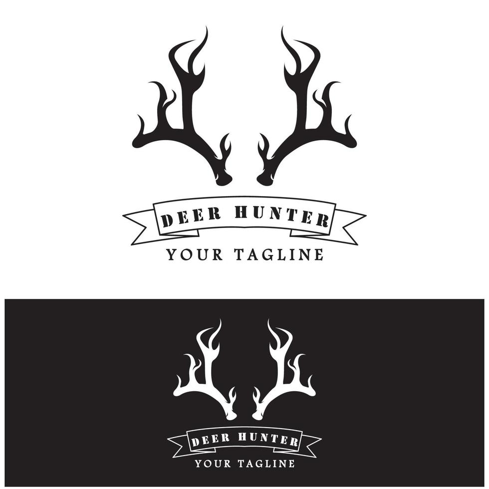 hunter deer antler logo vector illustration design avec modèle de slogan