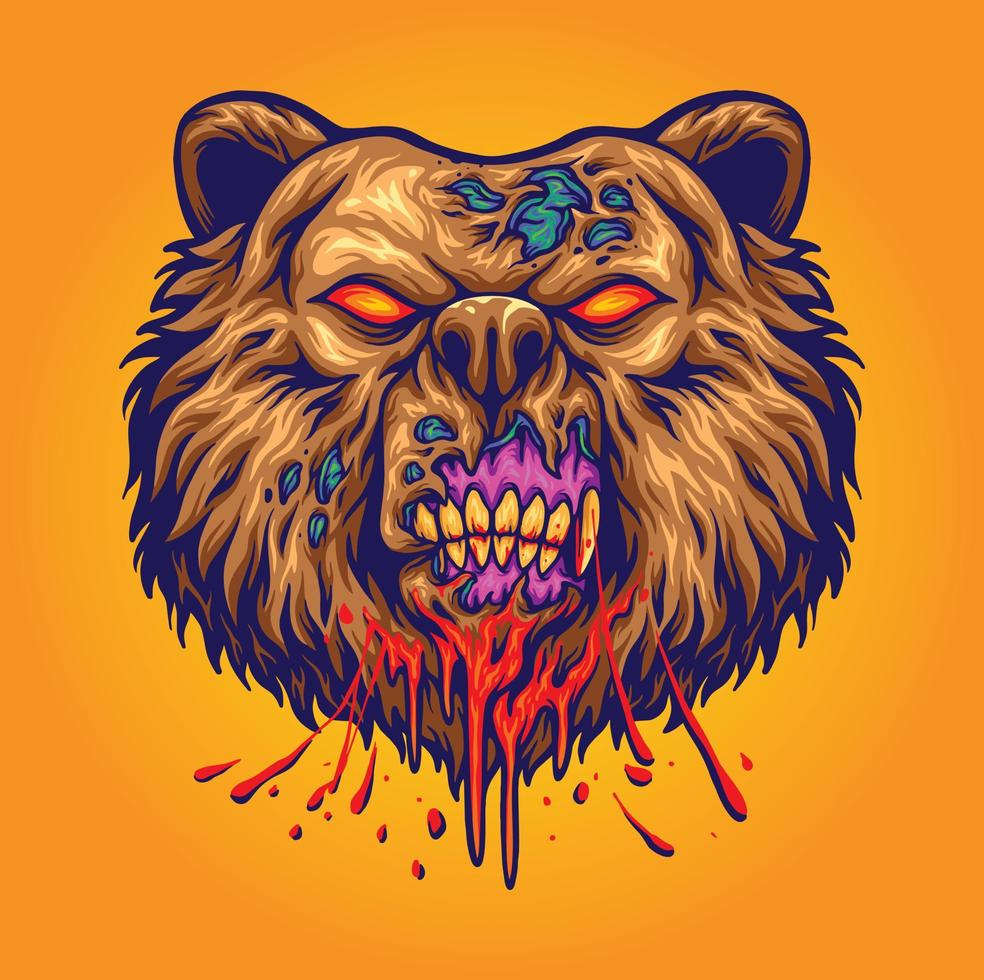 illustrations vectorielles de tête d'ours zombie en colère pour votre logo de travail, t-shirt de marchandise de mascotte, autocollants et conceptions d'étiquettes, affiche, cartes de voeux publicité entreprise ou marques. vecteur