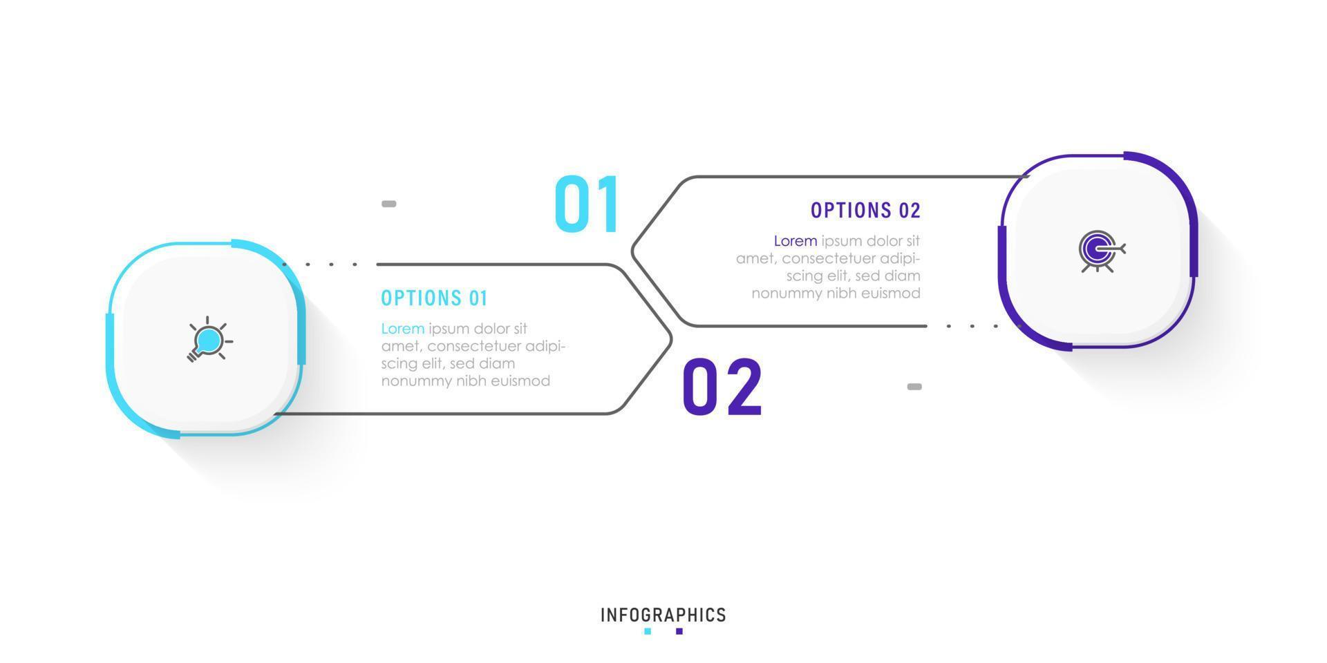 modèle de conception d'étiquettes infographiques vectorielles avec icônes et 2 options ou étapes. peut être utilisé pour le diagramme de processus, les présentations, la mise en page du flux de travail, la bannière, l'organigramme, le graphique d'informations. vecteur