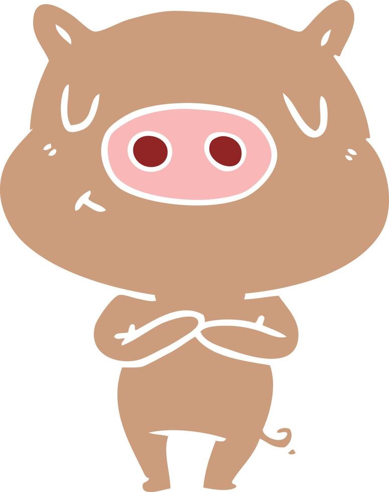 cochon de contenu de dessin animé de style couleur plat vecteur