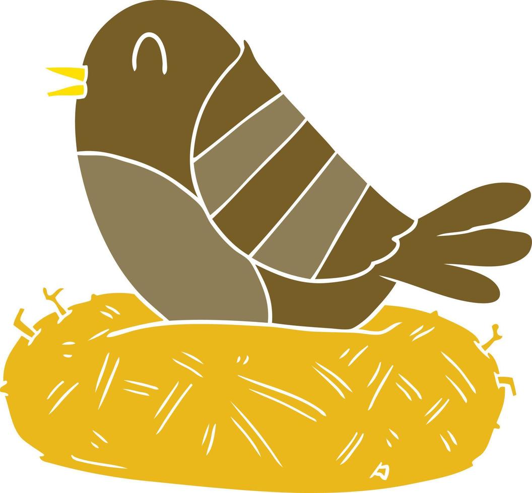 oiseau de dessin animé de style couleur plat dans le nid vecteur
