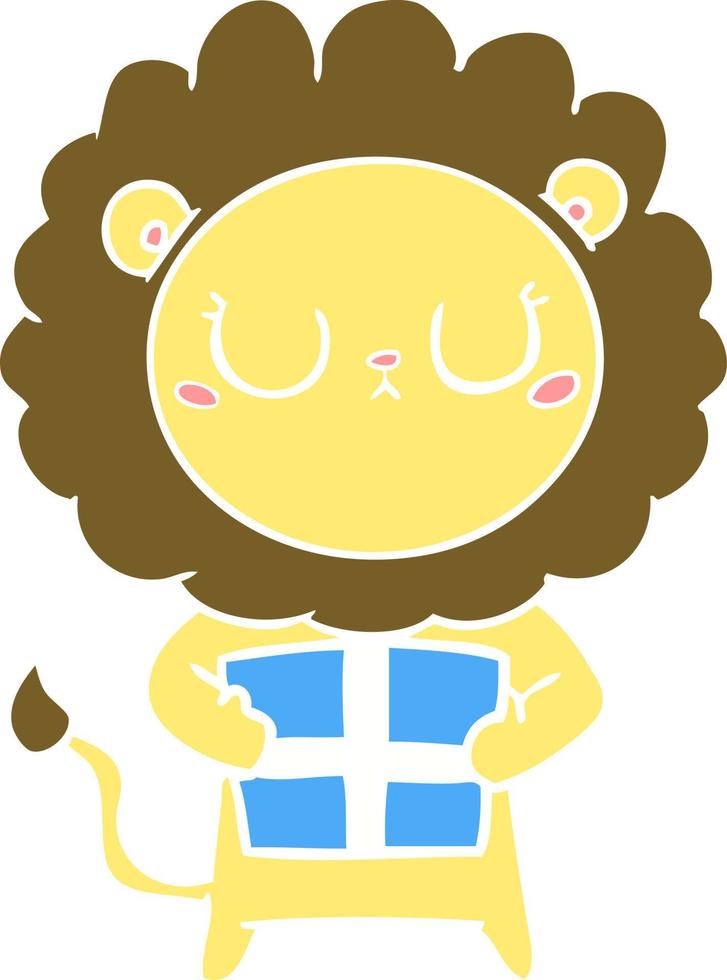 lion de dessin animé de style couleur plat avec cadeau de noël vecteur
