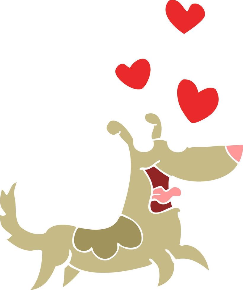 chien de dessin animé de style plat couleur avec des coeurs d'amour vecteur