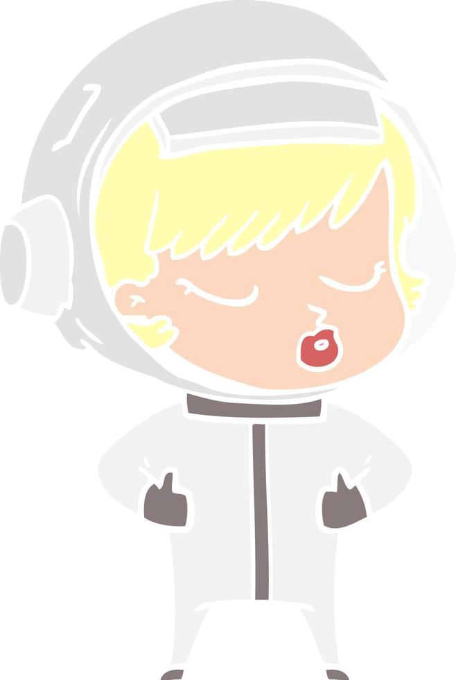 jolie fille astronaute de dessin animé de style couleur plat vecteur