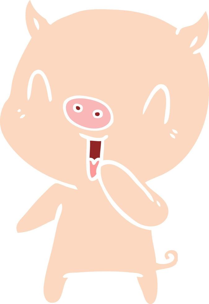 cochon de dessin animé de style plat couleur heureux vecteur