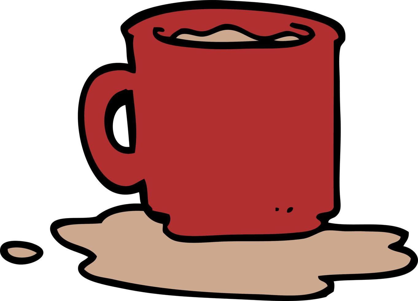 dessin animé doodle de tasse de thé renversée vecteur