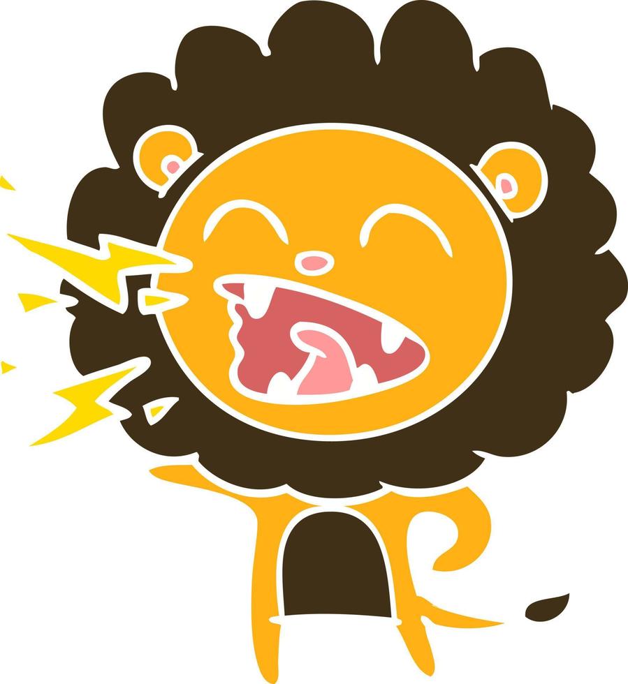 lion rugissant de dessin animé de style plat couleur vecteur