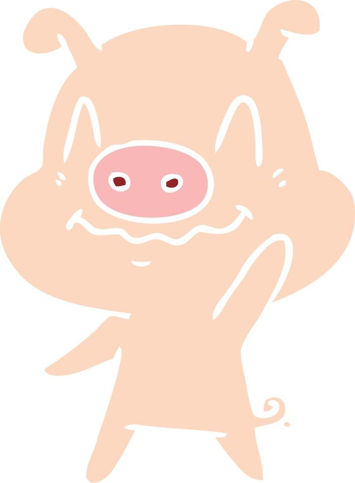 cochon de dessin animé de style couleur plat nerveux agitant vecteur