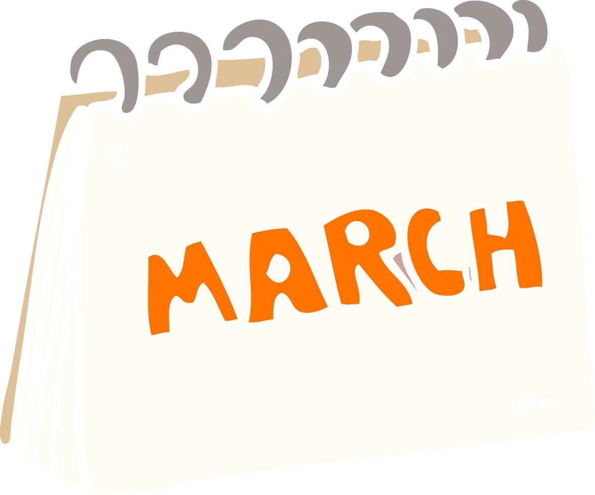calendrier de doodle de dessin animé montrant le mois de mars vecteur