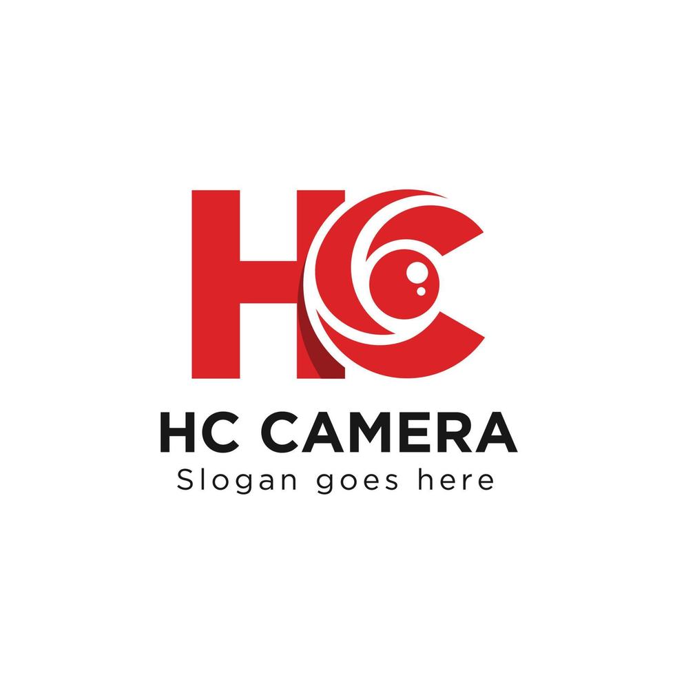 logo de l'appareil photo hc, logo du magasin d'appareils photo, logo de l'œil de l'appareil photo, logo de l'ouverture de l'appareil photo vecteur
