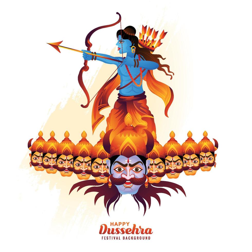 illustration du seigneur rama tuant ravana dans le fond de la carte du festival happy dussehra vecteur