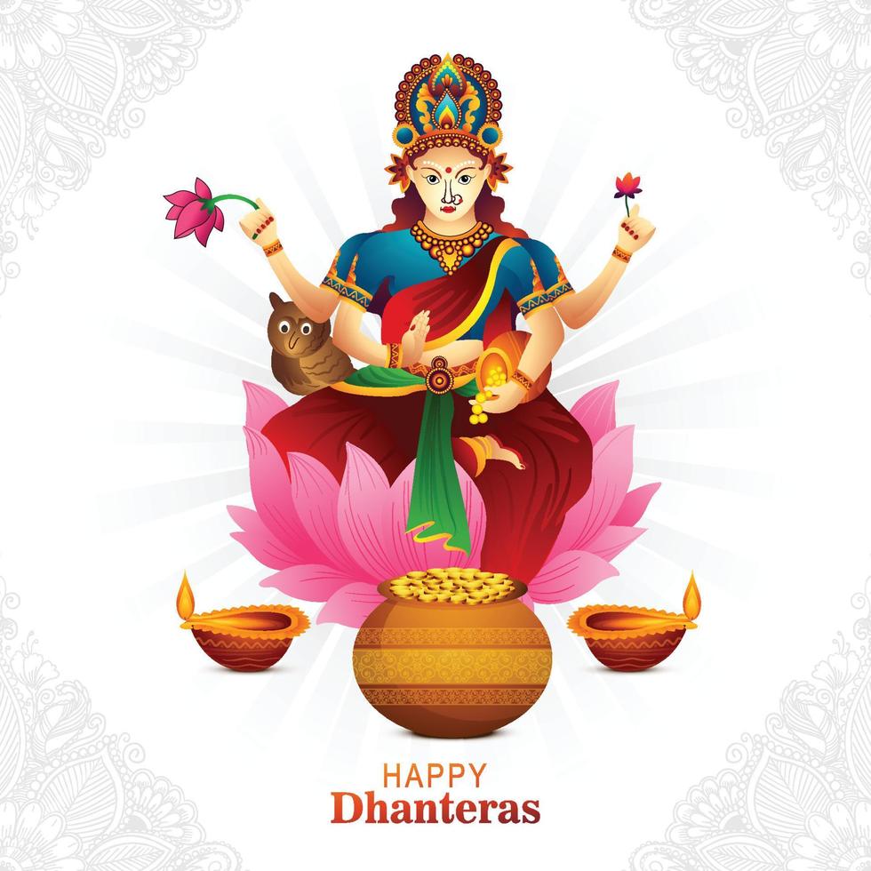 illustration de la pièce d'or happy dhanteras en pot avec fond de célébration maa lakshmi vecteur