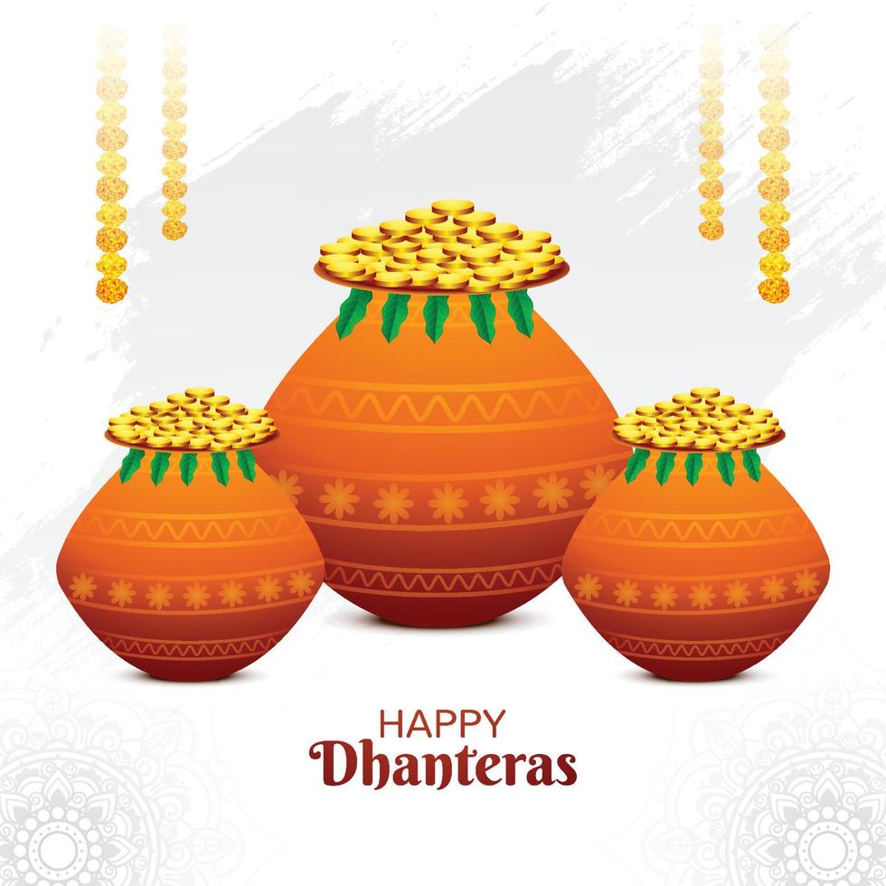 joyeuse célébration de dhanteras pour la pièce d'or en fond de festival de pot vecteur