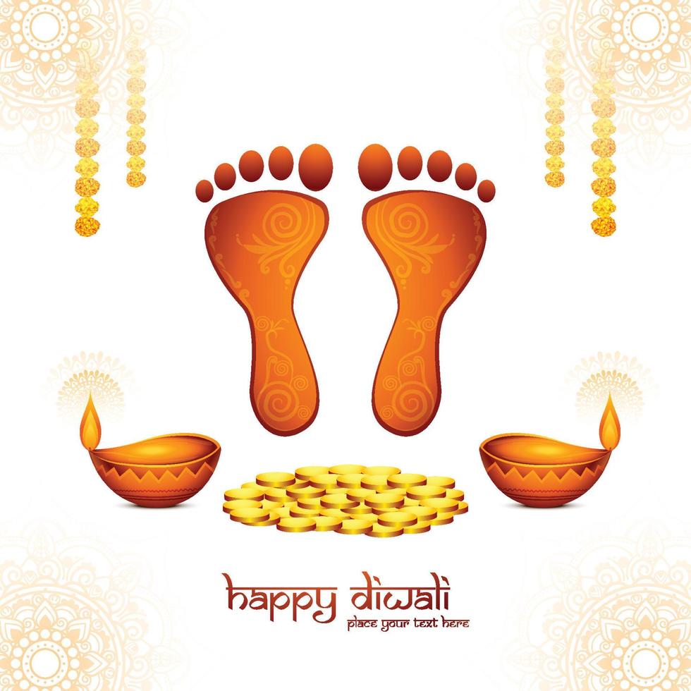 joyeux festival de diwali pour la déesse maa lakshmi charan ou conception d'illustration de carte paduka vecteur