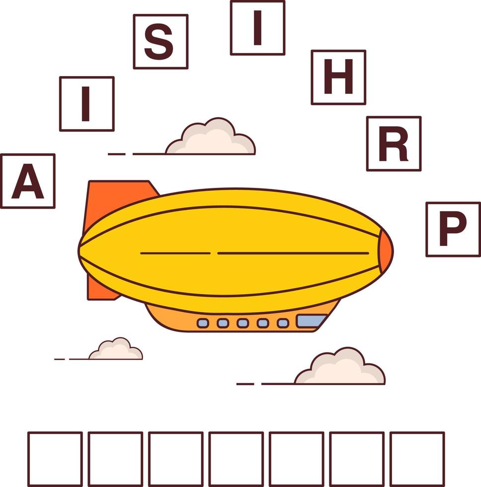 mots de jeu puzzle airship.education développement child.riddle pour preschool.flat illustration vecteur de personnage de dessin animé.