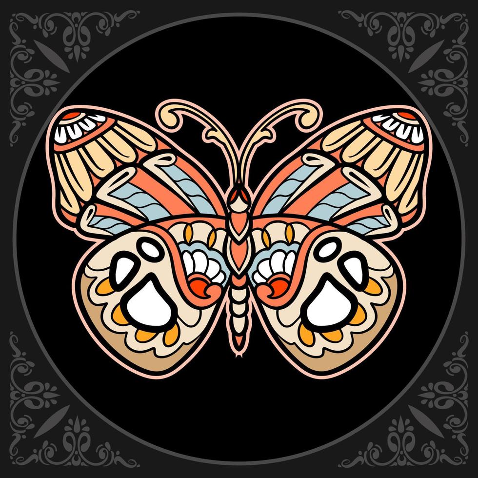 arts de mandala papillon coloré isolé sur fond noir vecteur