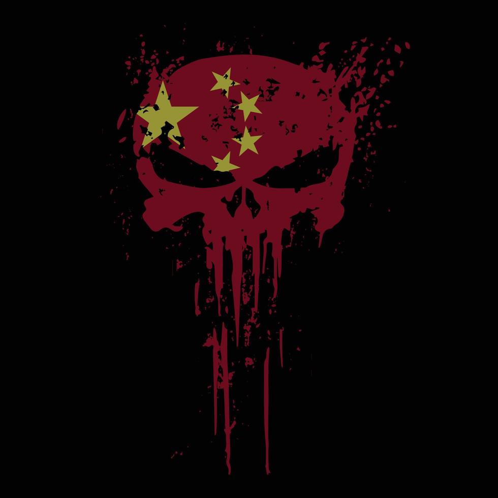 tête de mort drapeau de la chine avec texture grunge - conception de t-shirt vectoriel