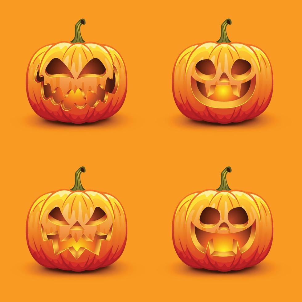 ensemble de citrouilles d'halloween mignonnes et effrayantes. illustration vectorielle de vacances d'automne vecteur