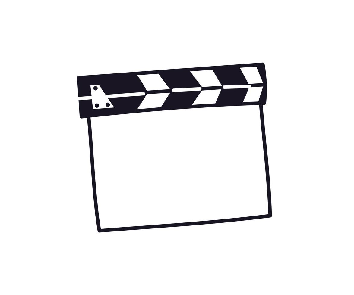 vecteur doodle clap isolé. illustration de clapet noir sur blanc. un outil dessiné à la main pour le métier de cinéaste. équipement fermé pour le tournage vidéo.