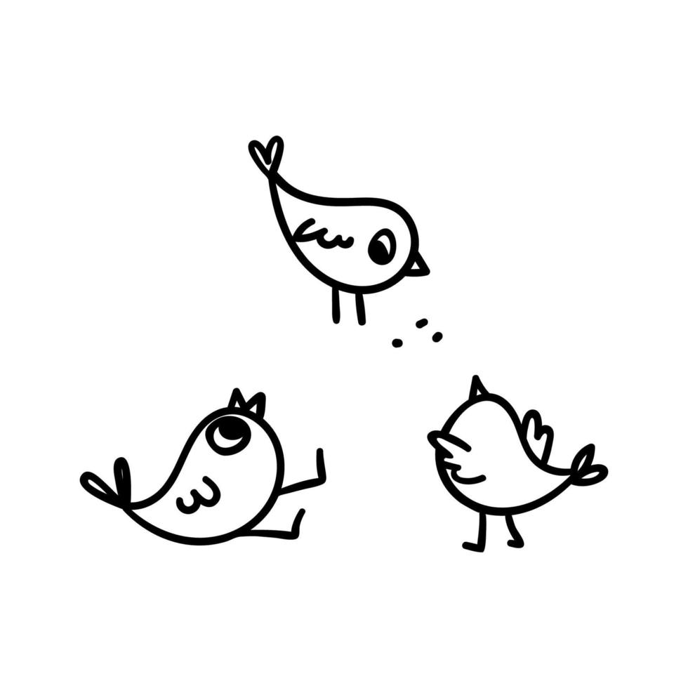 poussins de griffonnage. les poussins dessinés communiquent entre leur groupe d'oiseaux. illustration vectorielle stock d'oiseaux d'art en ligne mignons isolés sur fond blanc. vecteur