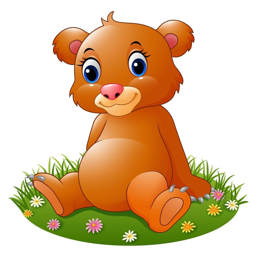 dessin animé bébé ours brun assis vecteur