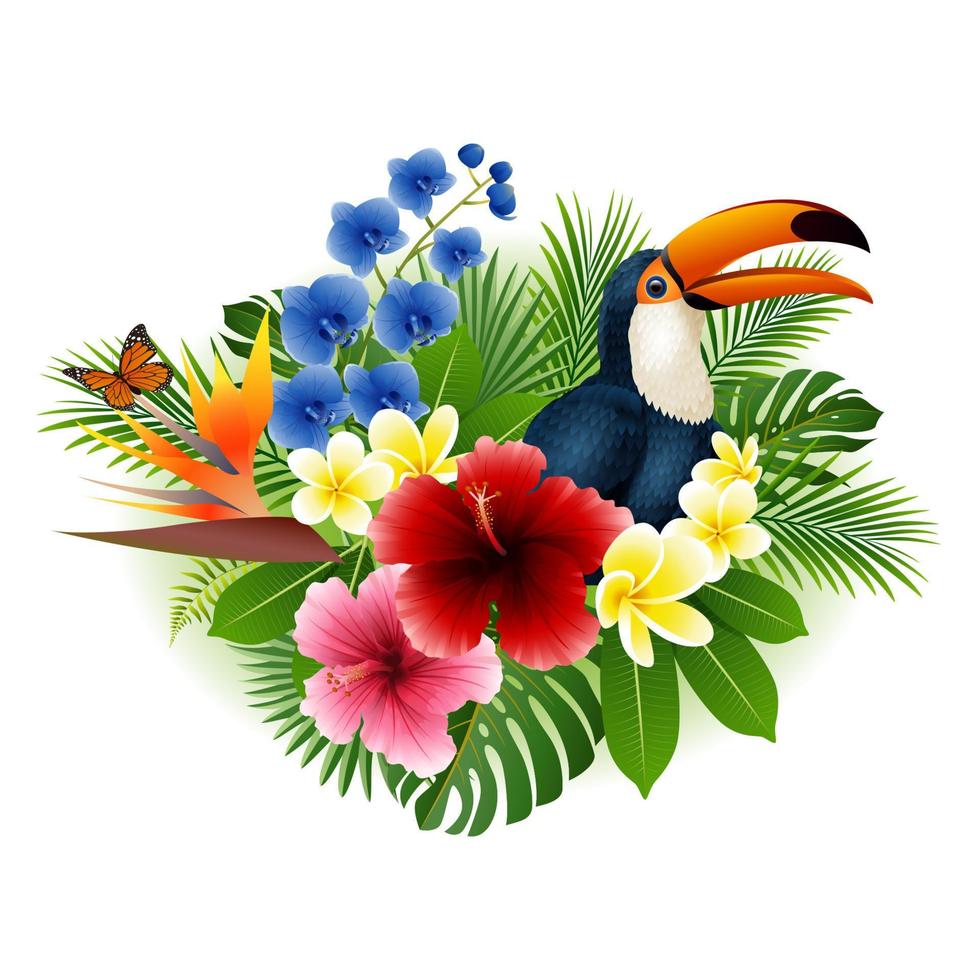 fleur tropicale et oiseau vecteur