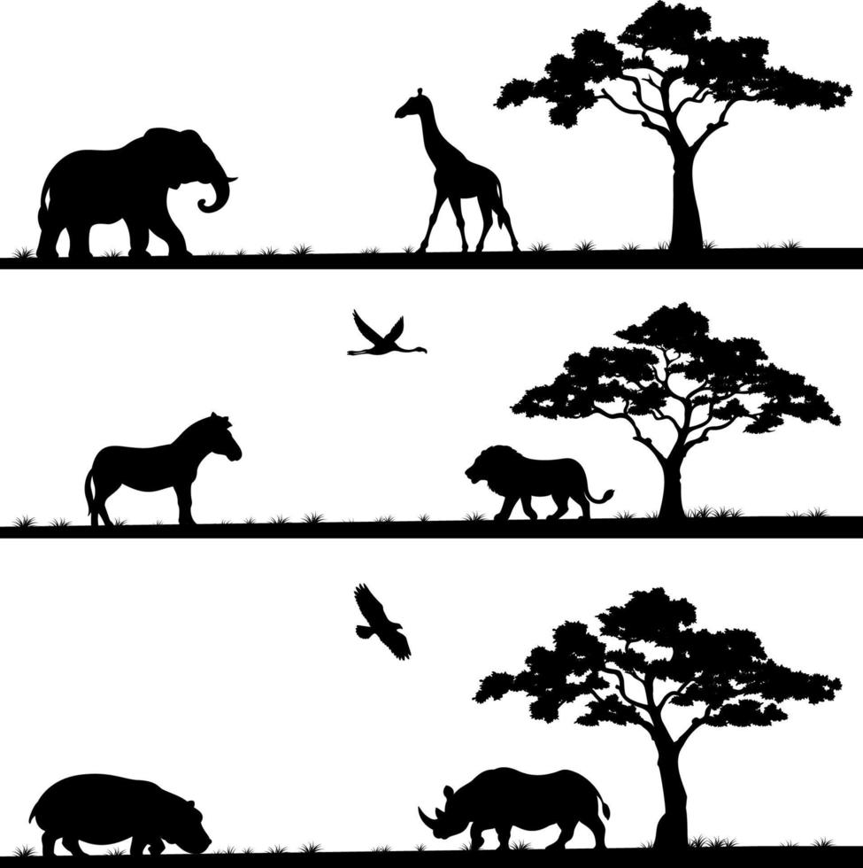 illustration vectorielle de l'ensemble de la silhouette de la bannière de trois animaux vecteur