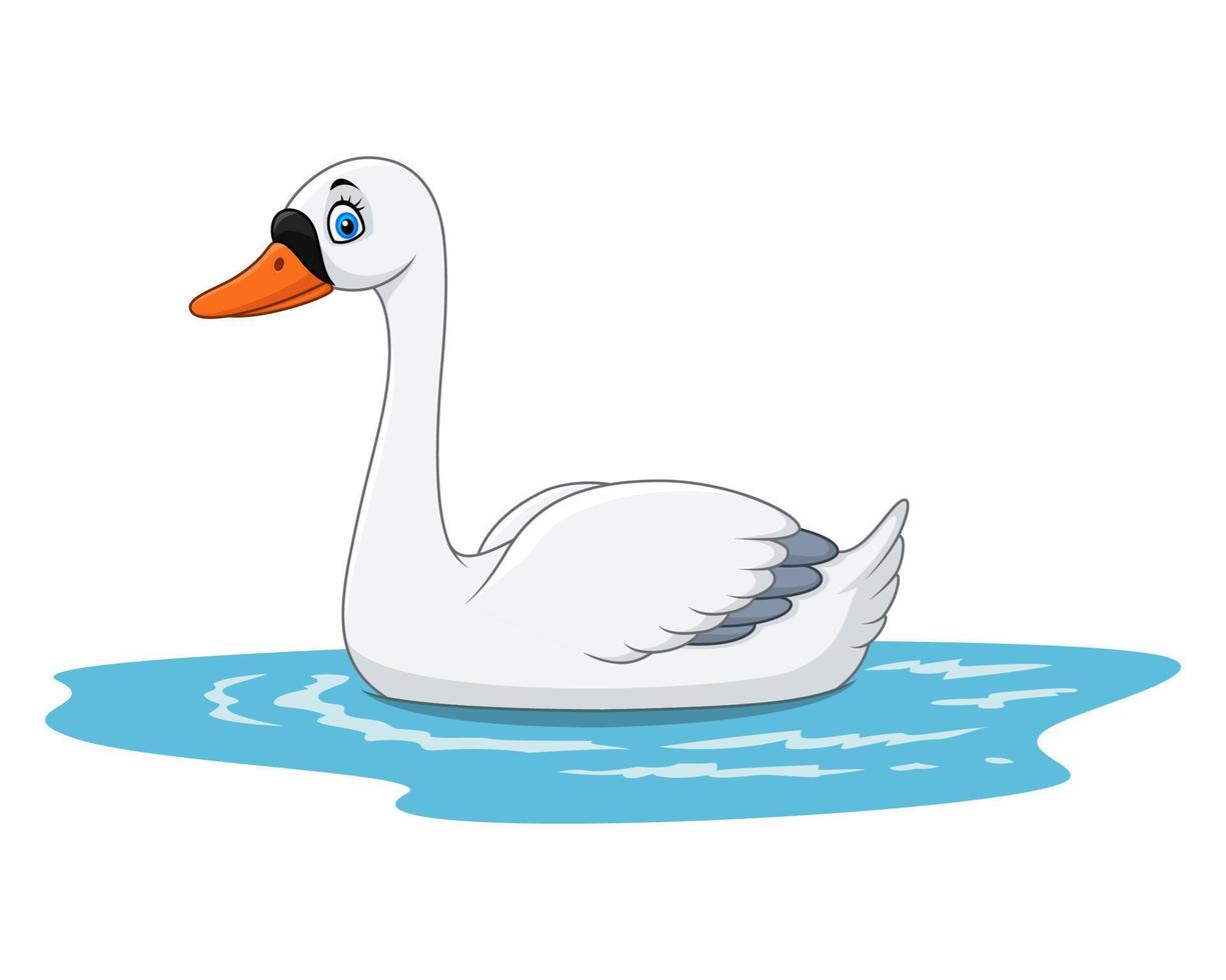 cygne beauté dessin animé flotte sur l'eau vecteur