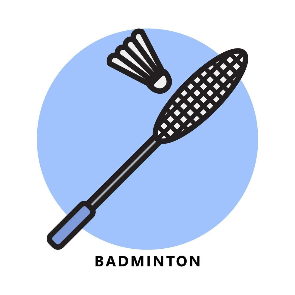 dessin animé d'icône de sport de badminton. vecteur de symbole de volant et de raquette