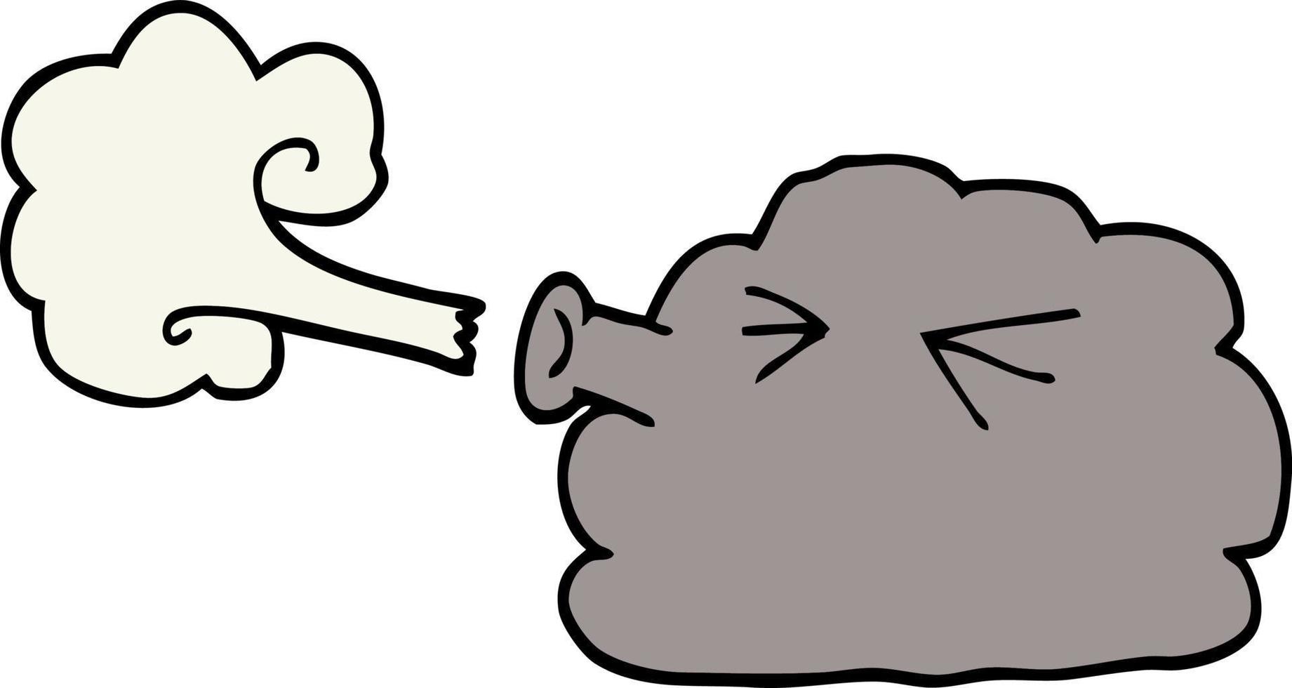dessin animé doodle nuage soufflant un coup de vent vecteur