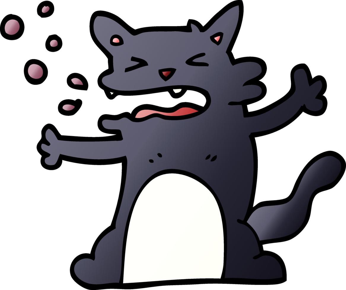 dessin animé doodle chat hoquetant vecteur