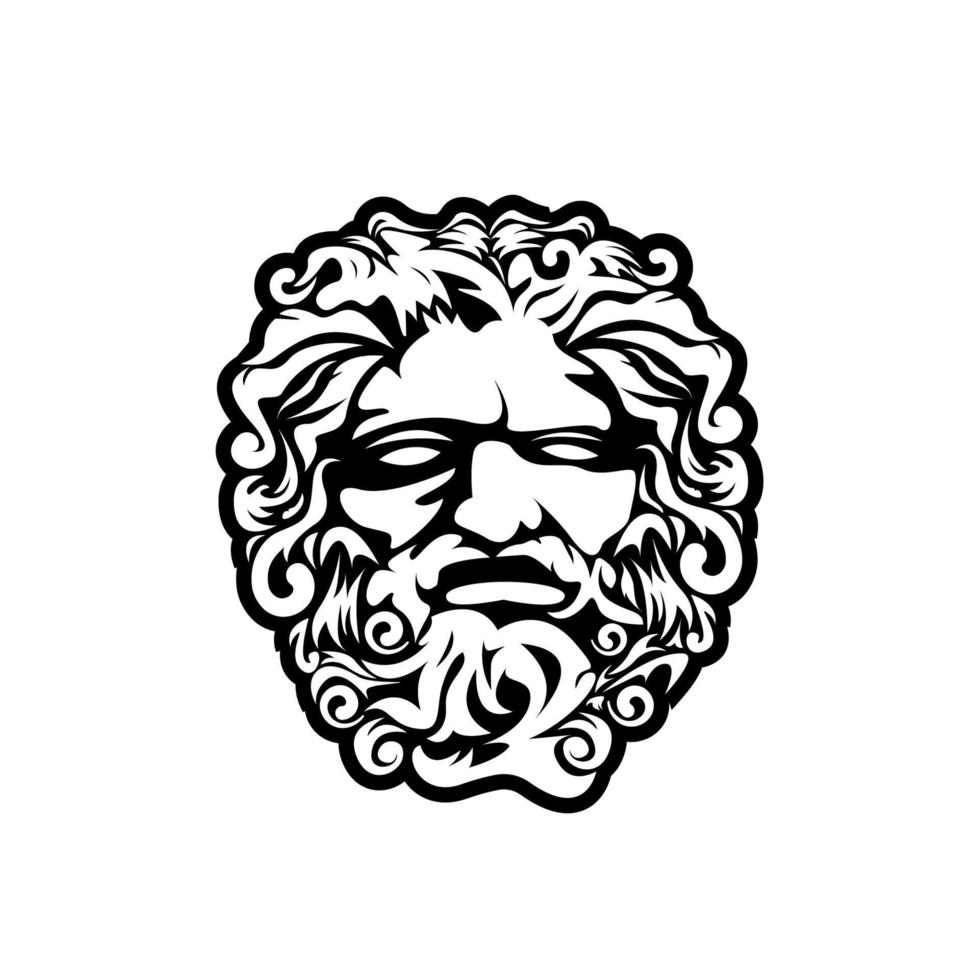 dieu grec Zeus. philosophe de la sculpture de dieu grec ancien. visage zeus triton neptune création de logo vecteur