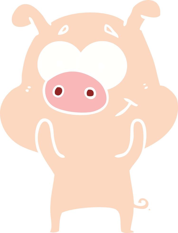 cochon de dessin animé de style plat couleur heureux vecteur