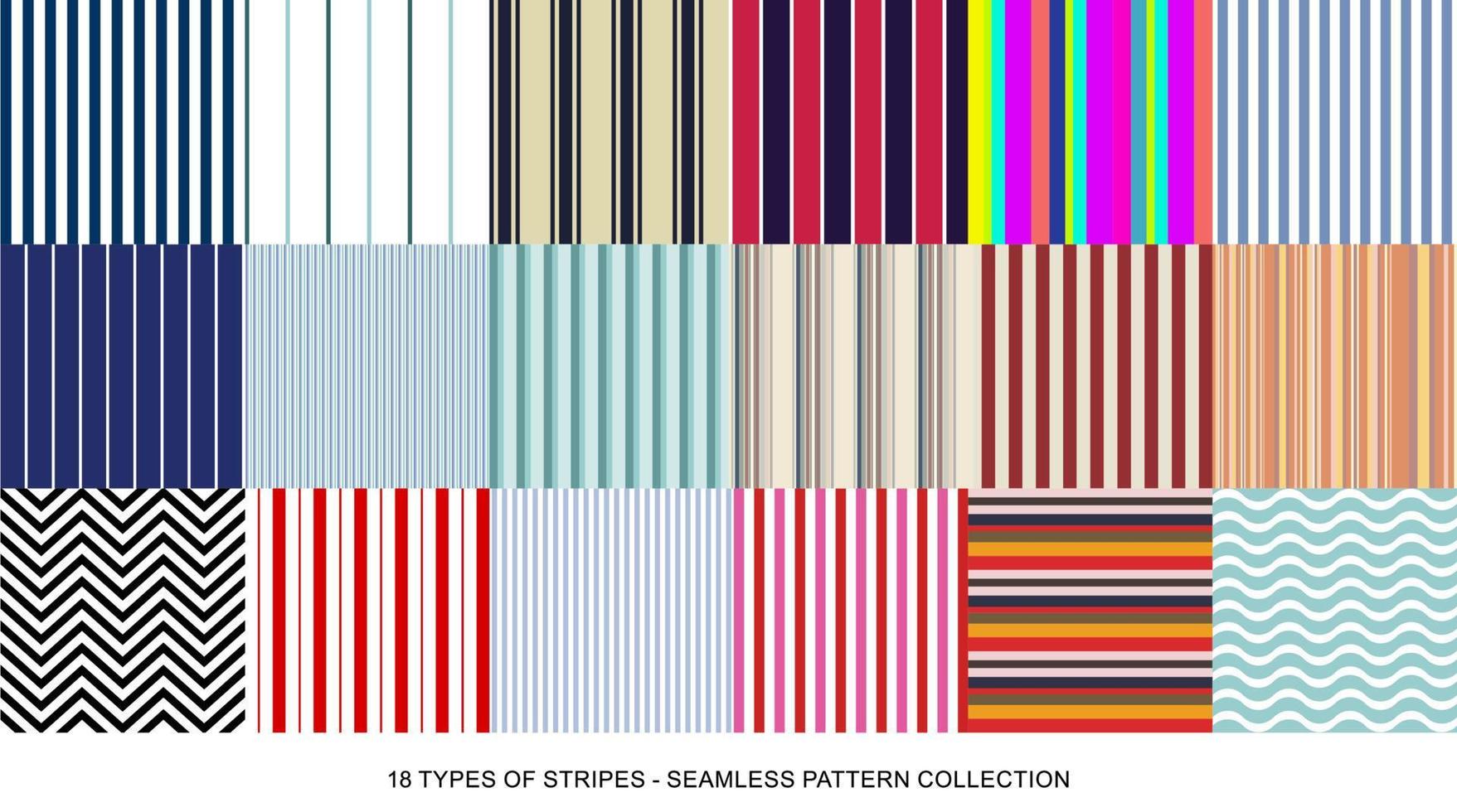 18 types de collection de motifs sans couture à rayures vecteur