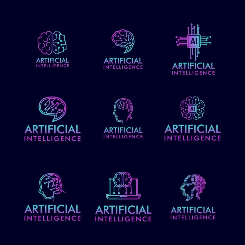 définir le modèle d'illustration de logo d'icône d'intelligence artificielle, le visage humain de la technologie future, la tête et le cerveau. grille de circuit électronique et conception de vecteur de communication.