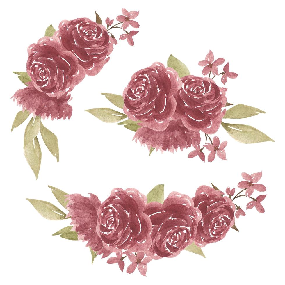 ensemble d'arrangements de fleurs de rose aquarelle vecteur