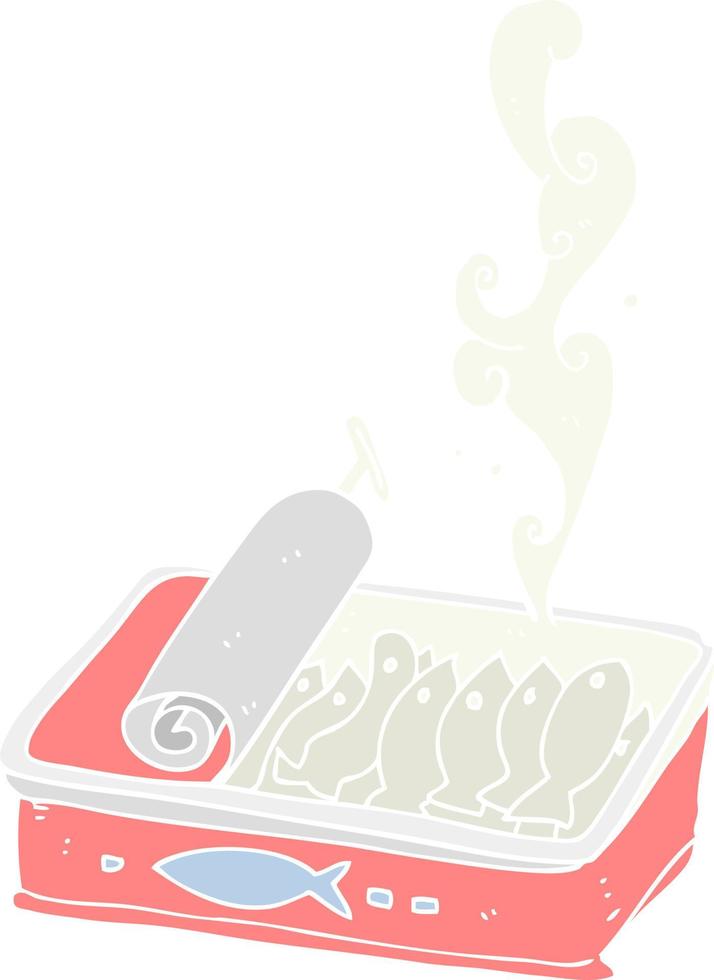 illustration en couleur plate d'une boîte de dessin animé de sardines vecteur