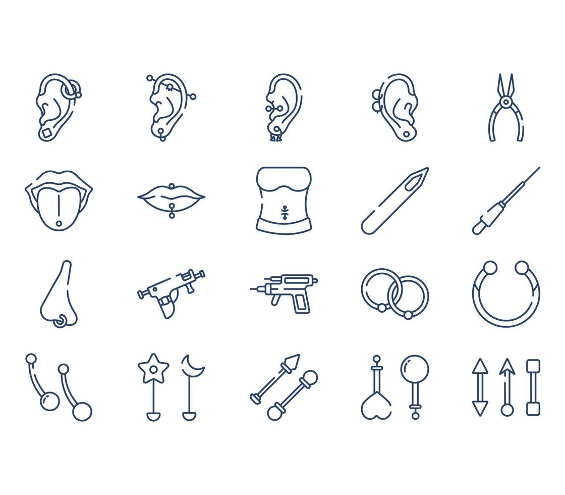 ensemble d'icônes de piercing et de bijoux vecteur