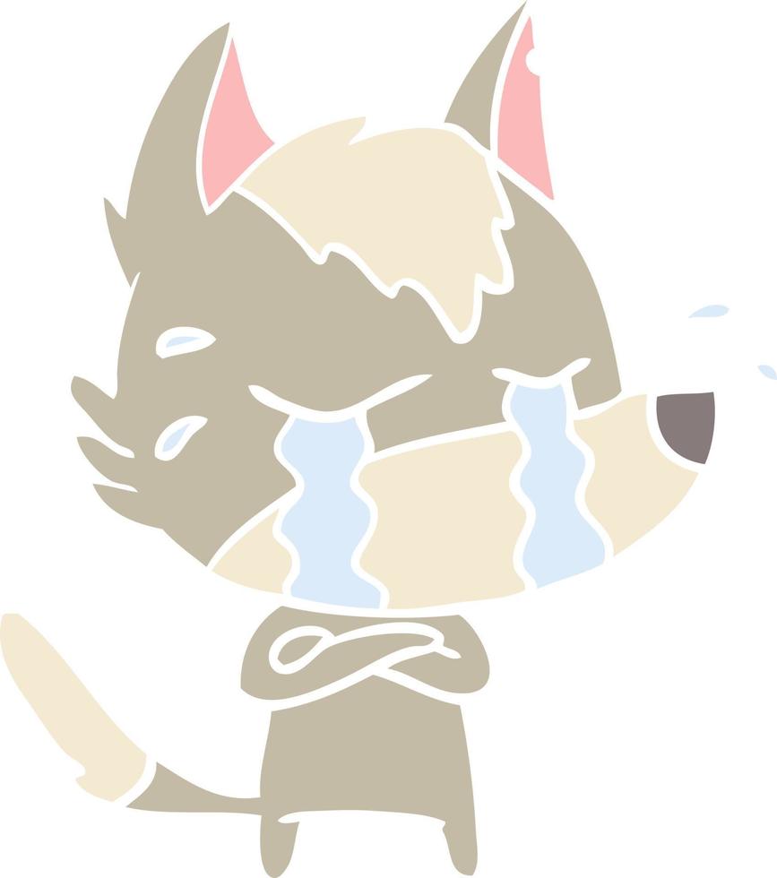 loup qui pleure de dessin animé de style plat couleur vecteur