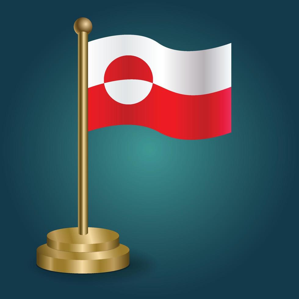 drapeau national du groenland sur le poteau d'or sur fond sombre isolé de gradation. drapeau de table, illustration vectorielle vecteur