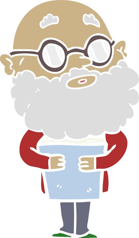 homme curieux de dessin animé de style plat couleur avec barbe et lunettes vecteur