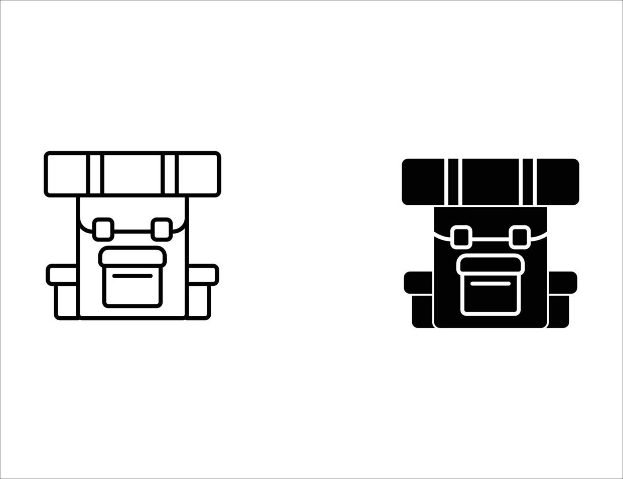 icône de sac à dos. icône de contour et icône solide vecteur