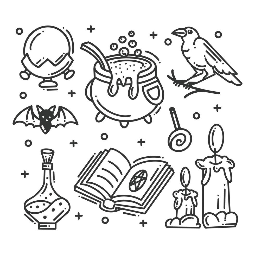 collection de jeux d'icônes d'éléments halloween dessinés à la main vecteur
