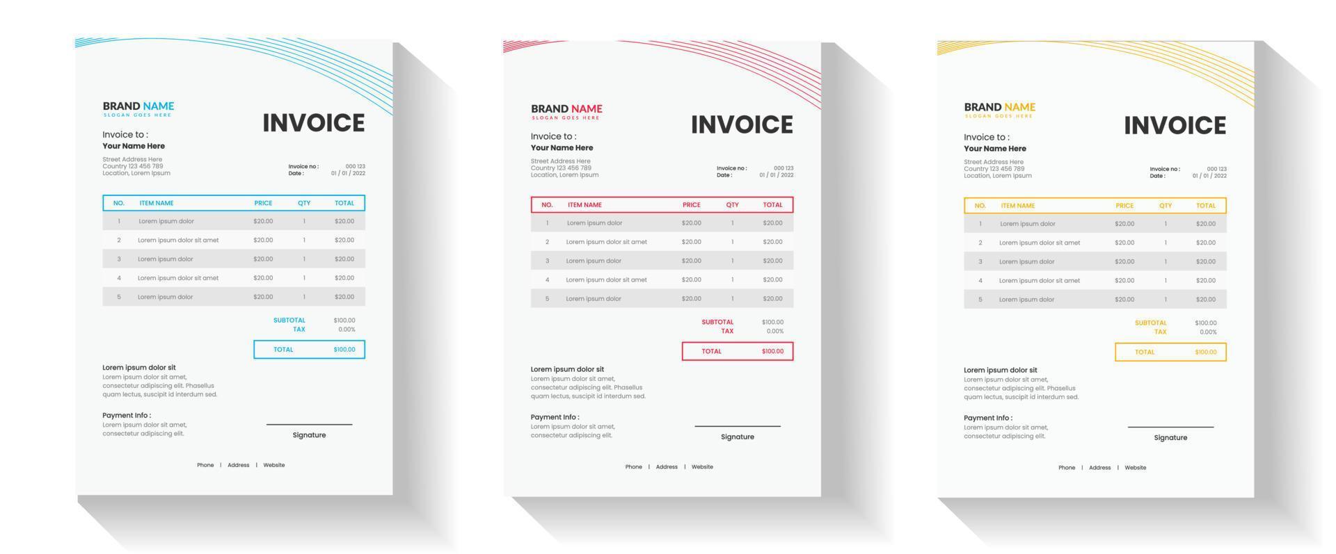 facture commerciale à partir du modèle et de la conception de l'accord de paiement vecteur