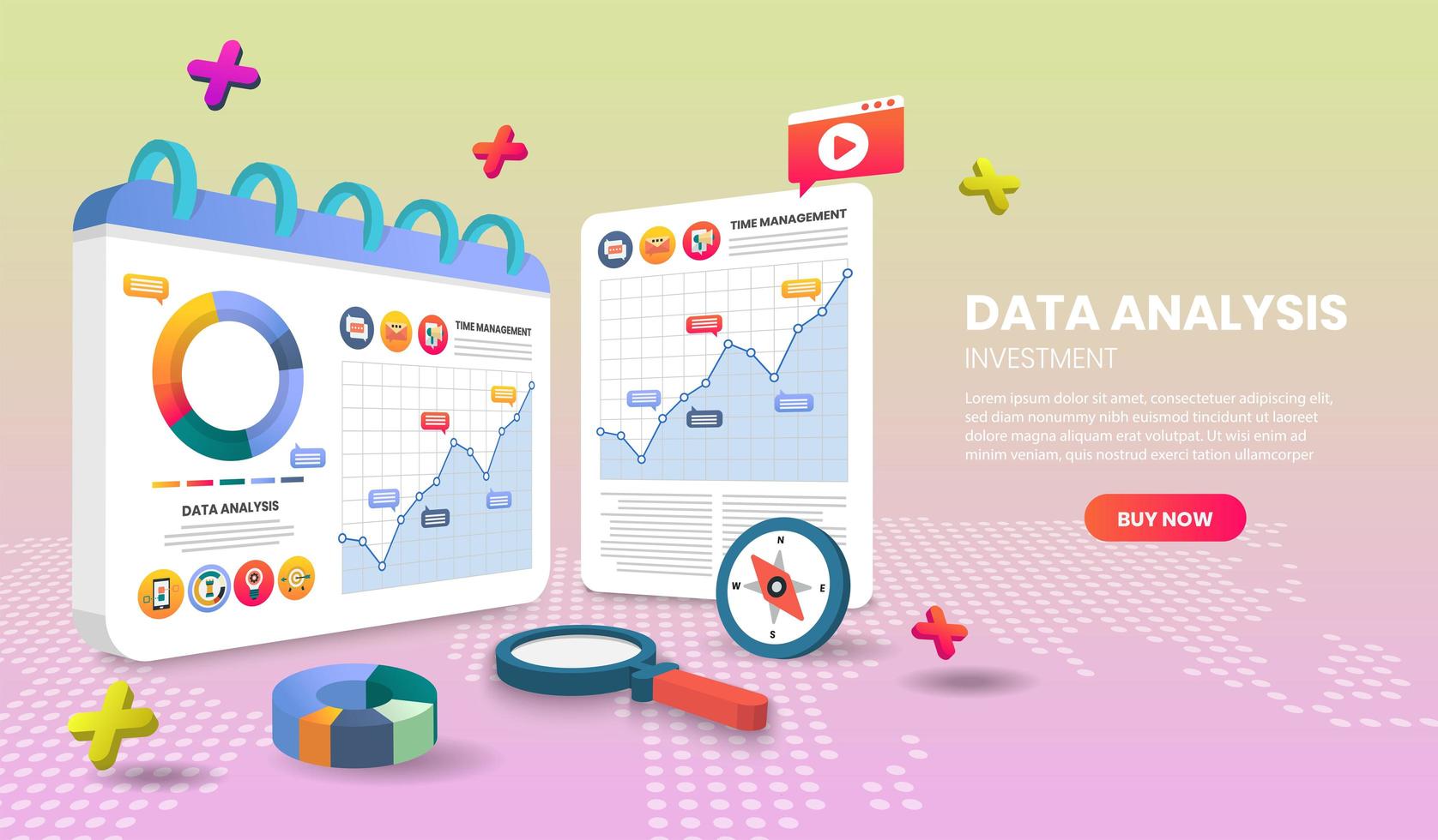 page de destination de l'analyse des données avec des graphiques vecteur