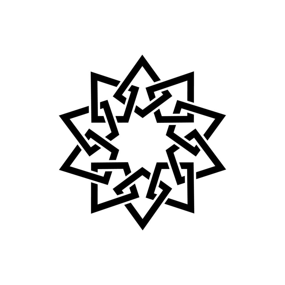 conception de modèle d'emblème géométrique avec des éléments qui se chevauchent. motif islamique. noeud celtique. mandala à motif géométrique en style arabe, logo noir isolé sur fond blanc. illustration vectorielle vecteur