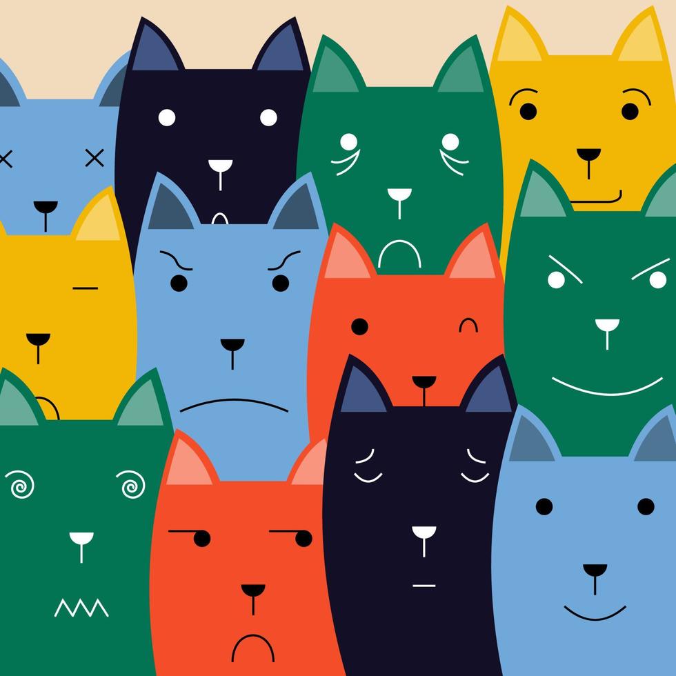 illustration de chats avec différentes expressions faciales vecteur