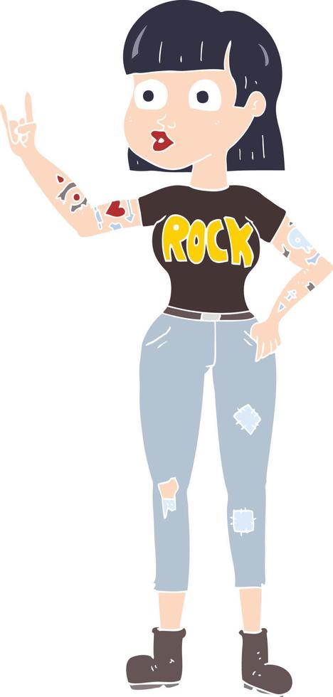 illustration en couleur plate d'une fille de rock de dessin animé vecteur
